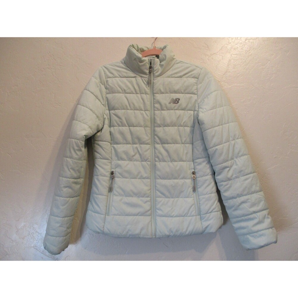 New Balance Womens Sz S Puffer Jacket Mint Green Mock Neck Lightweight Packable